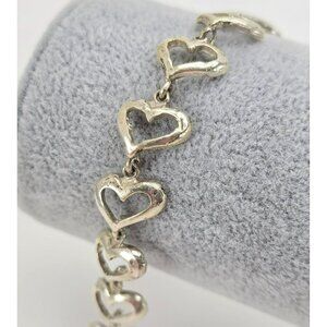 Sterling Silver Heart Link Bracelet With Lobster Clasp 7" LI645